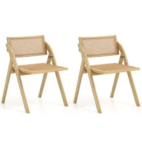 Foldable Dining Chairs Set 197867370268 Of 2 With Woven Rattan Backrest-natural - Color Natu
