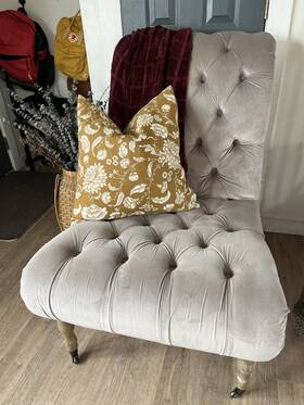 Four Hands Okf002 Michelle Tufted Armless Chair Gray Velvet Wood