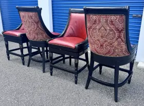 46297 Frontgate Leather Swivel 24 Counter Height Paisley Barstools Bar Chairs Caveman