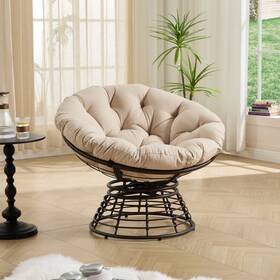 Furnemall Fm260691409 Outdoor Wicker Papasan Chair Swivel With Corduroy Cushion For Balcony