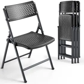 Furniedge 768807248673 Black Folding Chairs 4pack Breathable Plastic For Card Tables And Inch