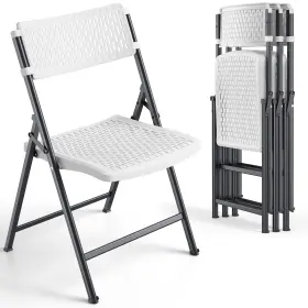 Furniedge 768807248680 White Folding Chairs 4-pack Mesh Injection Molded Plastic With Metal Frame &