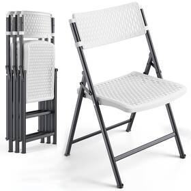 Furniedge 768807249458 4-pack White Folding Chairs Mesh Plastic Seat With Steel Frame 400 Lbs Capa
