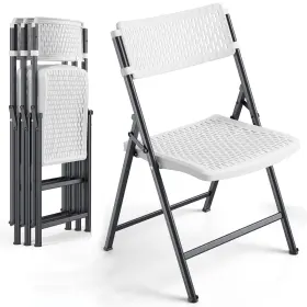Furniedge 768807249458 4-pack White Folding Chairs Mesh Plastic Seat With Steel Frame 400 Lbs Capa