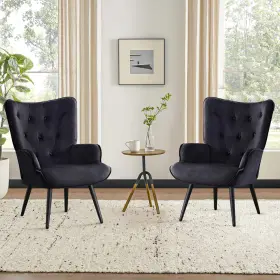 Furniliving 794094254578 Soft Velvet Accent Chair Set Of 2 Upholstered High Backrest Arm With S