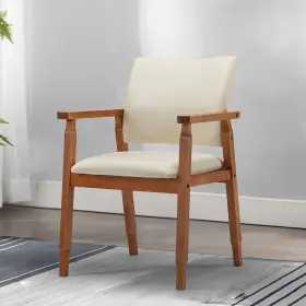 Furniture 313041870816 Mid Century Modern Walnut Dining Chairs Wood Arm Beige Fabric Kitchen Cafe Livin