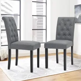 Furniture 445012744727 Set Of 2 Upholstered Fabric Dining Chairs With Button-tufted Details Living Room