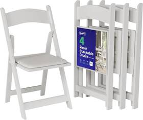Furniture 445028767765 4 White Folding Chairs Resin Stackable Foldable With Padded Seats Com