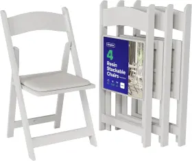 Furniture 445028767765 4 White Folding Chairs Resin Stackable Foldable With Padded Seats Com