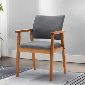 6669 Furniture Mid Century Modern Walnut Dining Chairs Wood Arm Grey Fabric Kitchen Cafe Living
