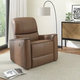 9109-922 Furniture Provenza Faux Leather Power Recliner With Usb Port Saddle Brown