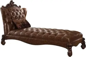 Ac-96544 Furniture Versailles Chaise With 1 Pillow - 96544 2-tone Light Brown Pu And Cherry Oak
