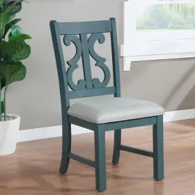 Idf-3417bl-sc Furniture Of America Wicks Farmhouse Antique Dark Blue And Oak Padded Dining Chair Set 2