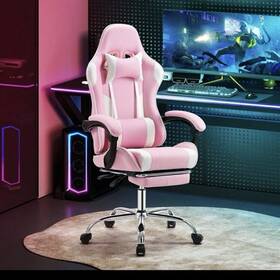 Gaming Chair Hj-u133 Pink White Adjustable Swivel With Headrest For Home Office