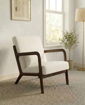 Garvee 35bc-chenille-beige-j0105 Mid-century Chenille Accent Chair Cozy Reading Modern Lounge Armchair