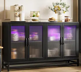 Garveehome 198723932682 Sideboard Buffet With Storage And Led Lights 55 Inch Large Wood Cabinet 4 Flu
