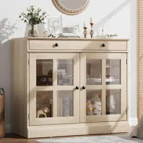 Yp1dm9je4 Garveehome 35.4 In Sideboard Buffet Cabinets With Glass Door Cabinet Storag