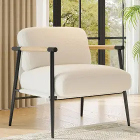 Zygh-33yy-wh-he Garveehome Comfy Chair Modern Accent With Metal Frame Cozy Reading So