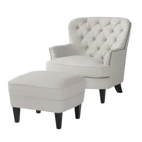 299591 Gdf Studio Christopher Knight Home Alfred Natural Fabric Club Chair With Ottoman Beige