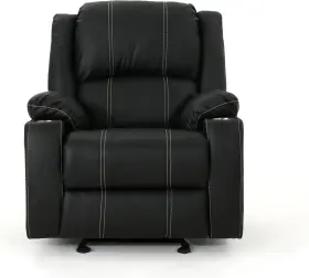 303960 Gdf Studio Sophia Traditional Black Leather Recliner With Steel Cup Holders