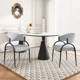 Gdf Studio 637162184974 Luxury Modern Fabric Dining Chair Soft Armchair Gray Black Set Of 2