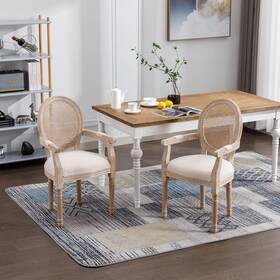 Gdfstudio 366219 French Vintage Upholstered Dining Armchairs Set Of 2 Beige Fabric