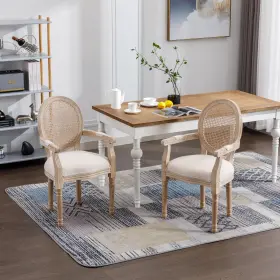 366219 Gdfstudio French Vintage Upholstered Dining Armchairs Set Of 2 Beige Fabric