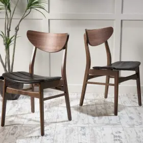 Gdfstudio 637162966761 Anise Leather / Walnut Dining Chairs 2-pcs Set Dark Brown Finish