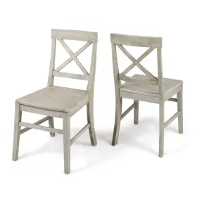 17.75w Gdfstudio 843345110900 Roshan Farmhouse Acacia Wood Dining Chairs Light Grey Wash 21d X 3