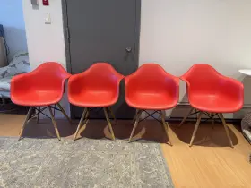 H432bk-2a13750 George Oliver Set Of 4 Mid Century Modern Molded Dining Arm Side Chair Wood Legs Red