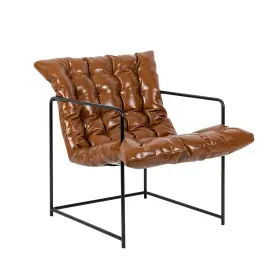 Ac12-a-br-bk Gia Mid Century Modern Sling Accent Chair Brown Pu Leather Black Metal Base