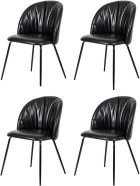 Gia Ch18-bkpu-bklg 4 Vc Home Furniture Mid-century Dining Chair Faux Leather Set Of 4 Black