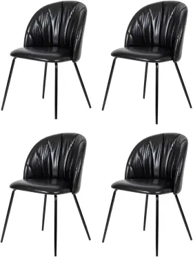 Ch18-bkpu-bklg Gia 4 Vc Home Furniture Mid-century Dining Chair Faux Leather Set Of Black