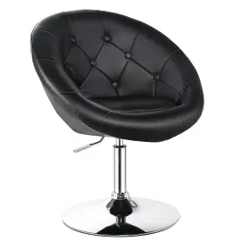 Giantex 798470127258 Vanity Height Adjustable Makeup Tufted Round Back Bar Chrome Frame Leather
