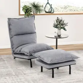 Gt10348gr-hv Giantex Accent Chair With Ottoman Gray Upholstered Lazy Sofa Adjustable