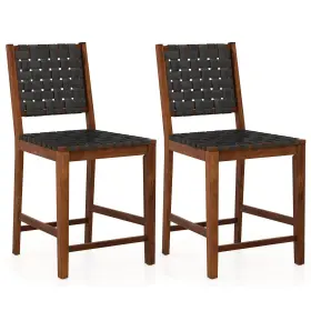 Gt11216dk-jv Giantex 24 Counter Height Bar Stools Set Of 2 Solid Wood Woven Rustic Barstools With Faux