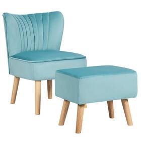 Giantex Gt66178gn-hw Turquoise Velvet Accent Chair Set With Footrest - Modern Tufted Design