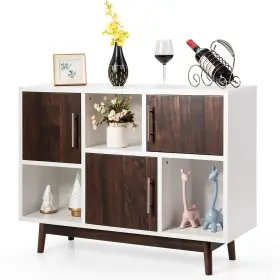 Gt66182-hw Giantex Sideboard Storage Cabinet With Compartments Doors And Wood Legs Cupboa