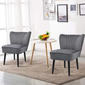 Gt66401gr-2-hw Giantex Of 2 Velvet Accent Chair Upholstered Modern Leisure Club Chairs With Solid Wood