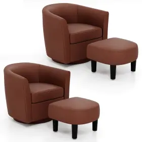 Hcst08333 Giantex 2pcs Swivel Barrel Chair Without Ttoman Footrest Curved Backrest Armrests Living Room