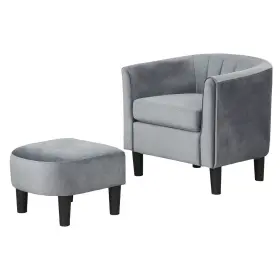 Hcst08678 Giantex Barrel Chair Without Ttoman Footrest Curved Backrest Armrests Removable Seat Cushion