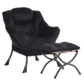 69ae040c486eca5f3095ce60 Givjoy Lazy Chair And Ottoman Black Velvet Large Accent With A Side Pocket Modern