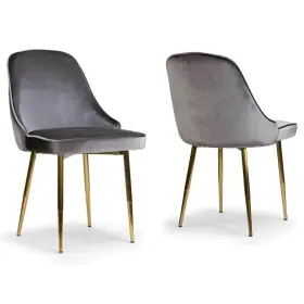 Ghdc-1409 Glamour Home Alpha Sandy Brown Velvet Chair With Brushed Golden Steel Legs Set Of 2