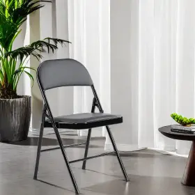 Glasflength 757106495734 Folding Chairs With Cushion Pu Leather Padded Foldable Chair Metal Fram
