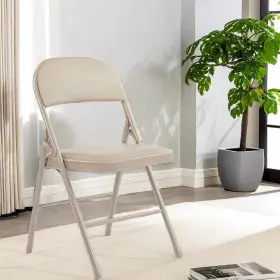 Glasflength 757106495765 Folding Chairs With Cushion Pu Leather Padded Foldable Chair Metal Fram