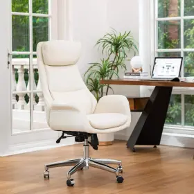1004202903 Glitzhome Executive Chair 27.36 Inch Mid-century Cream Leather With Adjustable Height