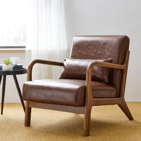 2001100037 Glitzhome 30.00 Inch H Brown Mid-century Modern Coffee Leatherette Accent Armchair With