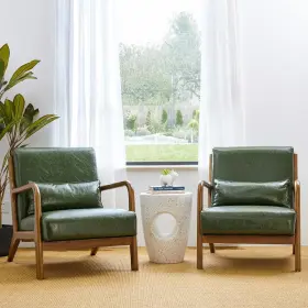 2001100045 Glitzhome Mid-century Modern Hunter Green Leatherette Accent Armchair With Ruber