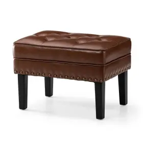 2001300018 Glitzhome Mid-century Modern Coffee Leatherette Button-tufted Accent Stool