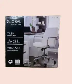 483473 Global Industries Inc. Task Swivel Office Chair Ivory Leather And Chrome Purchased At Costco Nib